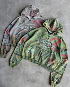 Veste zippée streetwear vintage à fleurs d'automne personnalisée, impression numérique, tissu molletonné français, délavage acide, effet usé, 100% coton - Product Image 5