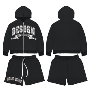 Custom Logo Winter Printed High Street Wear 100% Cotton <b>Mens</b> Zipper Fleece Breathable Hoodies <b>Shorts</b> 2-Piece <b>Shorts</b> Set Casual - Product Image 4