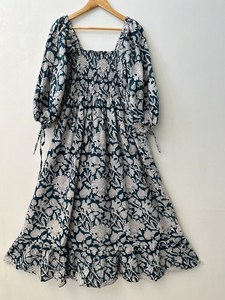 Robe Maxi d'été élégante pour femmes à la mode Design imprimé fleuri confortable Style occidental régulier 100% coton - Product Image 4