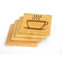 Dessous de verre en bois de pin au design moderne fabriqué à la main motif de café élégant gravé au laser pour tasse en bois