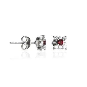 Pendientes de Plata 925 con Piedras Preciosas Rojas, Diseño Geométrico Moderno para Compromiso - Rubíes, Esmeraldas, Circonitas, Perlas, Rubíes en Corte Pera - Product Image 2
