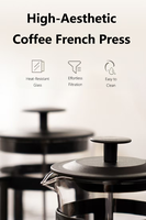 Nouvelle cafetière à piston en verre à double paroi de 1000 ml, résistante à la chaleur, avec revêtement anti-corrosion, compatible eau bouillante, style classique