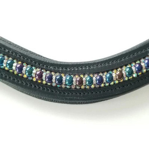 Meilleure vente Bande de front de cheval en cuir rembourré noir vide canal incrusté de cristaux multicolores perles strass bande de front bling - Product Image 1