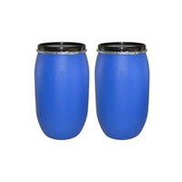 Fût en plastique 200 litres HDPE à ouverture supérieure bleu personnalisé en gros avec cerclage en fer promotionnel qualité alimentaire essence