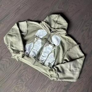 Sweat à capuche personnalisé pour femme avec ourlet brut dégradé Sweat-shirt tricoté solide et tendance avec épaules tombantes Logo avant Style décontracté à capuche - Product Image 1