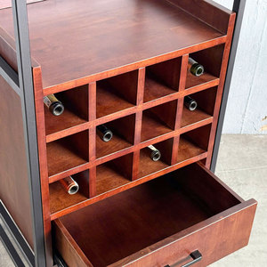 Solid Oak Natural Wood Wine Cabinet Modern Design TPA018 Wine Rack Featuring <b>Iron</b> Aluminium Wine Glass Holder for Dining Chair - Product Image 3
