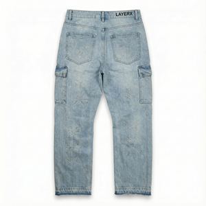 Jeans en denim pour femmes, poids lourd, personnalisés, peints avec des strass, devant plat, pantalon baggy ample, délavé, streetwear, taille haute, mode Y2K - Product Image 2