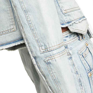 Venta caliente recortada ropa de mezclilla señoras Jeans chaquetas OEM ODM diseño bordado Denim Crop chaqueta y prendas de vestir exteriores para hombres - Product Image 4