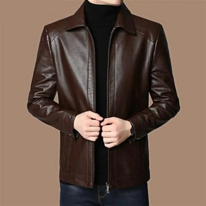 Men's Casual Outwear High Street Style Winter <b>Jacket</b> with Fashion <b>Collar</b> Long Sleeve Canvas Leather Cow Skin for Cold Seasons - Product Image 3