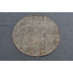 Alfombra turca vintage Beige Marrón 3.9x4.1ft Tejido plano de lana con patrón de retazos para decoraciones de sala de estar - Product Image 3