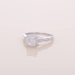 IGI Certified Princess Cut Lab Grown Diamond Halo Engagement-Wedding <b>Ring</b> <b>with</b> Vintage Pave Band in Solid <b>925</b> Sterling <b>Silver</b> - Product Image 5