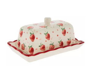 Beurrier en céramique blanche simple avec des pois bleus minimalistes, classique et charmant, disponible à prix de gros. - Product Image 2