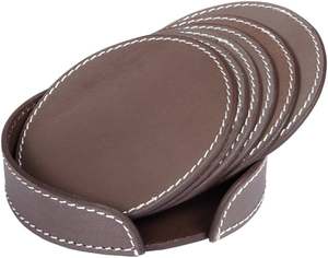 Hotel Home Table Tea Coffee Posavasos de cuero Tamaño personalizado Forma redonda Artesanías hechas a mano Posavasos de cuero Logotipo personalizado - Product Image 2