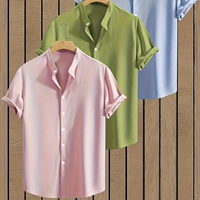 Camisa de Vestir Formal de Invierno para Hombre, Manga Corta, Botones Cubiertos, Cuello Clásico, 100% Algodón Satinado, Antiarrugas, Ecológica, Tallas Grandes