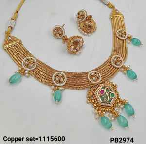 Beautiful Stunning Kundan Studded Hexagon Shape Dangle Gold Plated Copper Wedding <b>Jewellery</b> With Jhumkhi Earring For <b>Womens</b> - Product Image 2