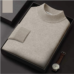 Pull en maille polaire à col roulé mi-haut uni pour homme, 100% coton, hiver, séchage rapide, respirant - Product Image 1