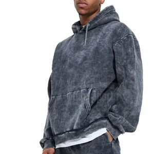 New Arrival Hot Sale Breathable Lightweight Hooded Solid Spring 100% Cotton Acid Wash Elastic Waist Customized Colors Tracksuit - Product Image 3