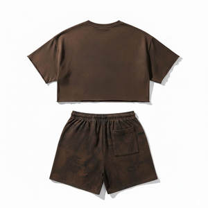 Ensemble tendance pour homme en coton 100% pour l'été, t-shirt et short assortis, respirant, look décontracté tendance pour les sorties du week-end, blanc - Product Image 2