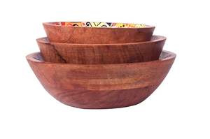 Cuenco con estampado de madera de mango Ecológico y elegante para casas de estilo bohemio Cuenco de madera pintado para frutas secas al mejor precio - Product Image 3