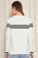 Blusa de Punto a Rayas de Manga Larga con Cuello Redondo para Mujer, Camiseta Cómoda y Elegante, Transpirable, a Rayas, de Alta Calidad, Servicio OEM
