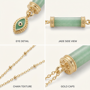 Collar <span class=keywords><strong>de</strong></span> Aventurina Verde con Ojo Turco, Cadena Satélite, Chapado en Oro <span class=keywords><strong>de</strong></span> 18K para <span class=keywords><strong>la</strong></span> Prosperidad y <span class=keywords><strong>la</strong></span> Suerte, Regalo al por Mayor, MOQ Bajo - Product Image 2