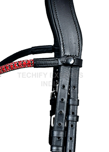 Bridon de cheval en cuir fait main avec frontal en cristal rouge et muserolle rembourrée, bridon équestre durable - Product Image 2