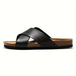 Custom Logo Men's Crossed Strap Cork <strong>Slides</strong> With PU Leather Uppers Open Toe Slip on <strong>Comfy</strong> Summer Beach <strong>Slides</strong> Slippers - Product Image 6