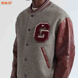 Chaqueta de invierno gris elegante para hombre con bordado Graffiti Letterman Varsity Design New Street Style Fall Fashion Pilot Bomber Stand - Product Image 6