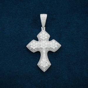 Colgante de cruz blanca de Plata de Ley 925 forma redonda VVS claridad para joyería personalizada otro colgante de diamante - Product Image 1