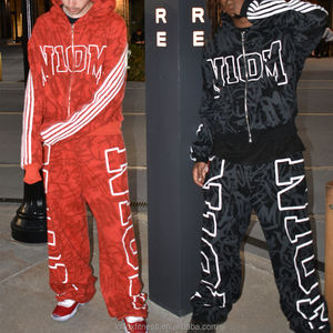 Hiver, Personnalisé par le fabricant, Logo sérigraphié, Streetwear, Sweat à capuche zippé oversize, Pantalon de survêtement droit, ample et carré - Product Image 2