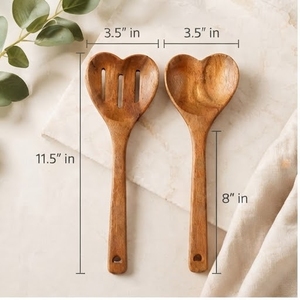 Ensemble de cuillères en bois de manguier à long manche, faites à la main, finition miroir, design minimaliste, écologiques, non toxiques, compatibles lave-vaisselle, pour servir les aliments - Product Image 5