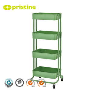 Black 4-Tier Metal Storage Cart with <b>Wheels</b> Movable Multilayer Organizer for Home Office Use - Product Image 6