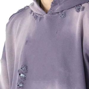 Sudadera con Capucha Vintage para Hombre, Estilo Desgastado, Teñido Liso, Tela Gruesa, Estilo Lavado, Detalles de Costura, Logotipo Personalizado, OEM, ODM - Product Image 3