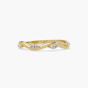 14K Gold Marquise Lab Diamond Wave <b>Ring</b> Minimalist Stacking Band <b>Statement</b> <b>Ring</b> Engagement Bridal for Jewelry Gift - Product Image 1