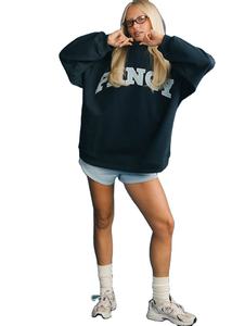 Fabricant de sweat-shirt à col montant oversize à manches longues réversible pour femmes avec impression de logo personnalisé et appliqué de lettres - Product Image 4