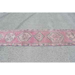 Vintage Herki <b>Runner</b> Rug 2.6x11.3 ft (79x344 cm), Turkish <b>Red</b> Ombr Wool Rug - Product Image 3
