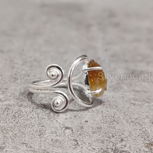 Bijoux en pierre brute Bague pour femme Citrine naturelle Pierre précieuse brute Novembre Pierre de naissance Bijoux de créateur Bague en argent sterling 925 - Product Image 2