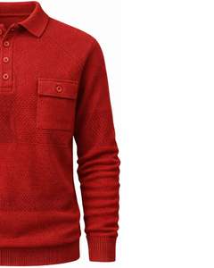 Pull en laine rouge pour homme, col boutonné, manches longues, texture douce et chaude, pull décontracté pour le bureau, fabriqué par le fabricant - Product Image 4