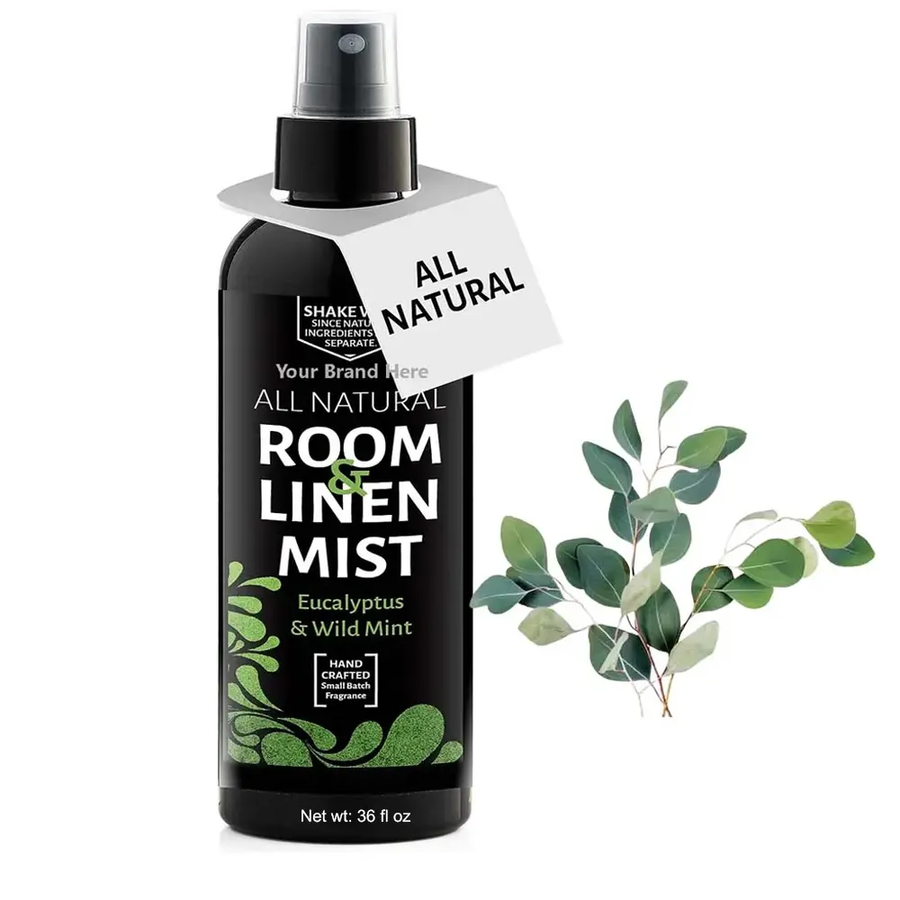 Private Label Quarto Natural e Linho Spray 36oz Freshens Almofadas e Folhas Feitas nos EUA Baixo MOQ
