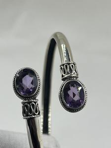 Vente en gros Bracelet en argent sterling 925 avec améthyste ovale en pierre précieuse-Bracelet manchette ouvert réglable pour femme - Product Image 3