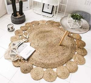 พรมฟางผักตบชวาที่ยั่งยืนและมีสไตล์ซักได้และทนทานสำหรับพื้นที่กลางแจ้งและห้องนั่งเล่นขนาดใหญ่ - Product Image 6