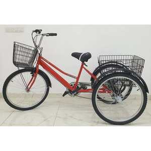 Vélo de route rouge 21 vitesses avec fourche en acier et cadre en aluminium, capacité de charge de 100 kg, vélo de marché à trois roues avec panier - Product Image 2