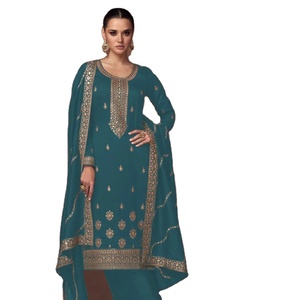 Venta al por mayor de seda de primera calidad pesada con el trabajo de secuencia de bordado y Em Bro Siquance trabajo Dupatta - Product Image 1