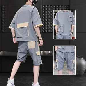 Elegante conjunto de pantalones cortos de felpa francesa de alta calidad para hombre, logotipo personalizado, verano, informal, manga corta, forro polar térmico transpirable - Product Image 2