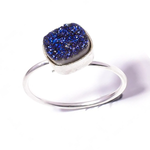 สีฟ้าไทเทเนียม Druzy เพชรพลอยชาติพันธุ์เครื่องประดับ925แหวนเงินสเตอร์ลิงปรับ - Product Image 3