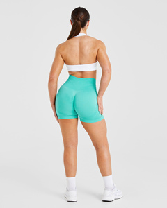 Custom Logo Jade Green Empower <b>Shorts</b> And <b>White</b> Essential Halterneck Sports Bra <b>Women</b> Sets Workout Gym Two Piece Set For <b>Women</b> - Product Image 6