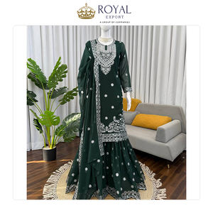 Collection de costumes Sharara de mariage de la meilleure qualité, tendance actuelle, en faux georgette avec des travaux complexes de fils et de sequins - Product Image 6