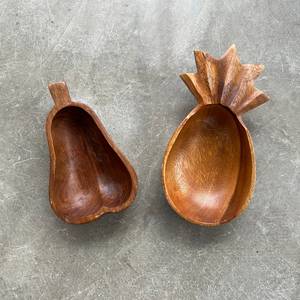 Cuencos de madera con forma de fruta vintage, cuenco de piña y pera - Product Image 4