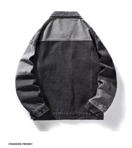 แจ็คเก็ตยีนส์ผู้ชายพรีเมียม หนังแกะเคลือบ ปกตั้ง ระบายอากาศ กันลม ปรับแต่งสีได้ พิมพ์ลายด้านหน้า สไตล์ลำลอง - Product Image 4