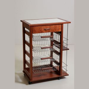 MASLEGNO MAS014 Professional Kitchen Cart Solid Beech Wood Stylish Drawer Bottle Rack Modern Design <b>Plastic</b> <b>Wheels</b> Iron Handles - Product Image 1